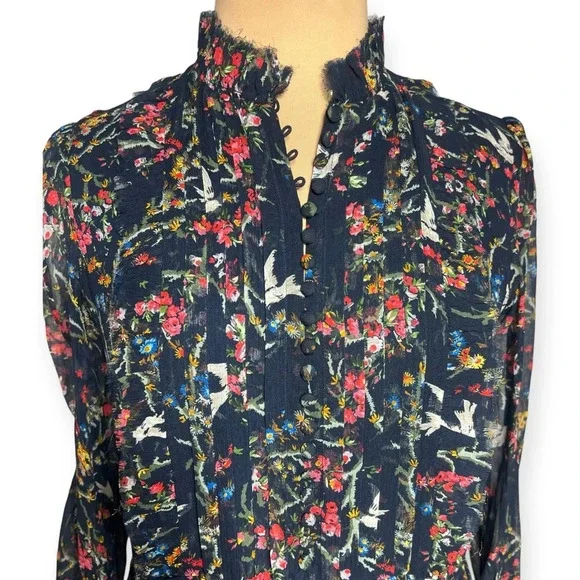 The Kooples Blue Bird Silk Chiffon Dress navy green yellow pink red white Medium - Picture 5 of 16